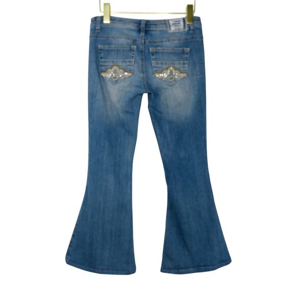 Y2k Almost Famous Flare Leg Jeans Light Wash Low Rise Jeans Ripped Size 1 25" - Picture 6 of 8